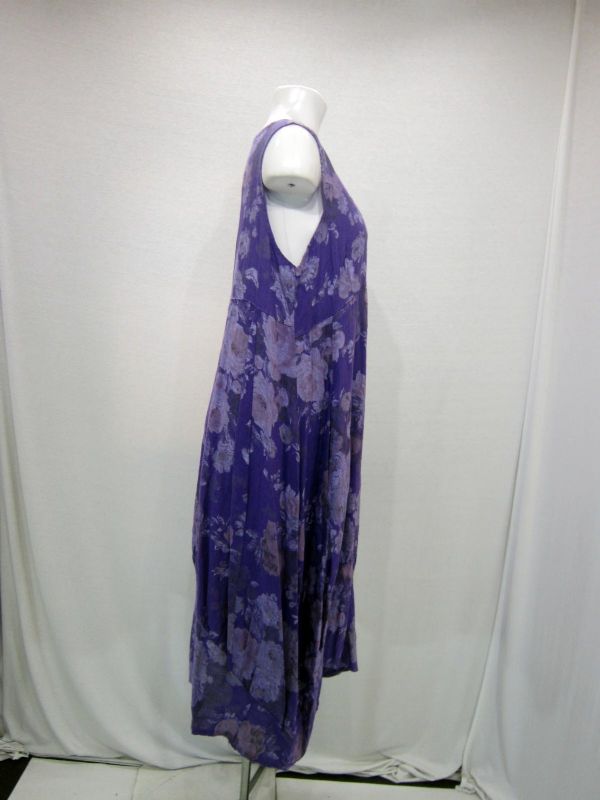 Square Neck Pocket Floral Dress (Purple)